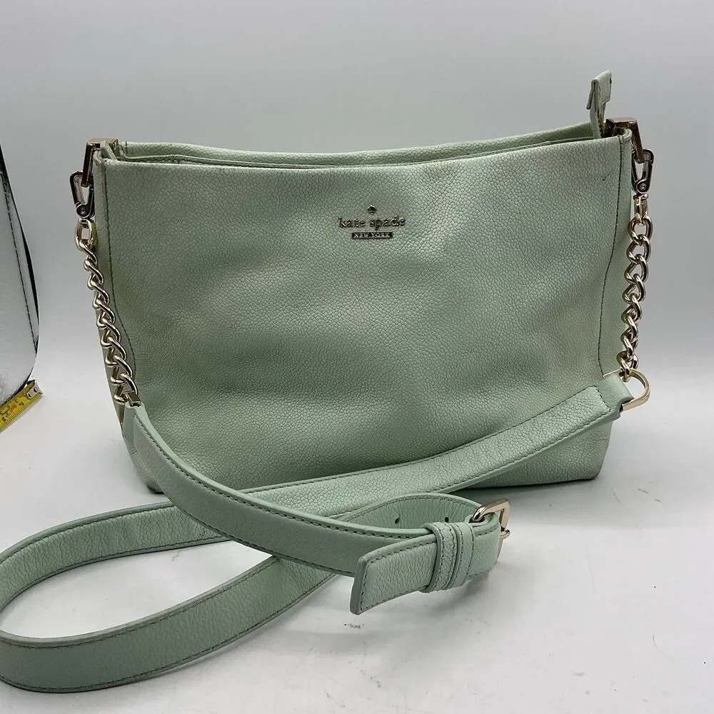 Kate Spade Mint Green Pebbled Leather Shoulder Crossbody Bag Chain Strap